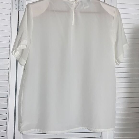 Vintage White Sheer Short Sleeve Blouse USA Size 10 - Picture 9 of 13